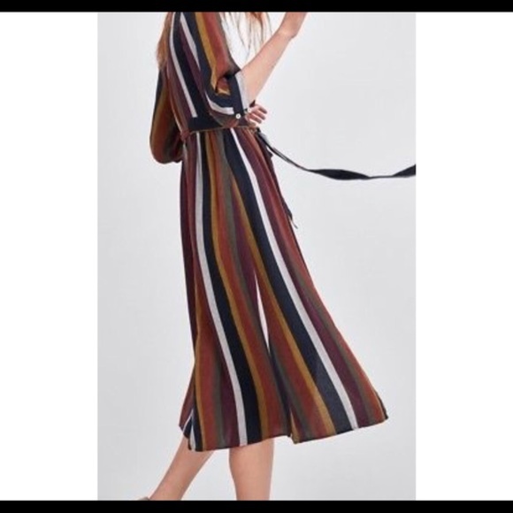 NWT ZARA LONG STRIPED DRESS WITH BUTTONS (L) - Picture 3 of 11